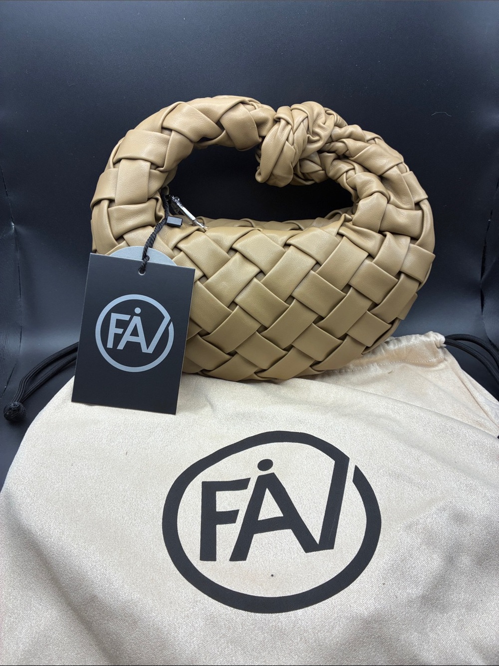 Woven Knot Mini Bag in Tan 10x9 very soft